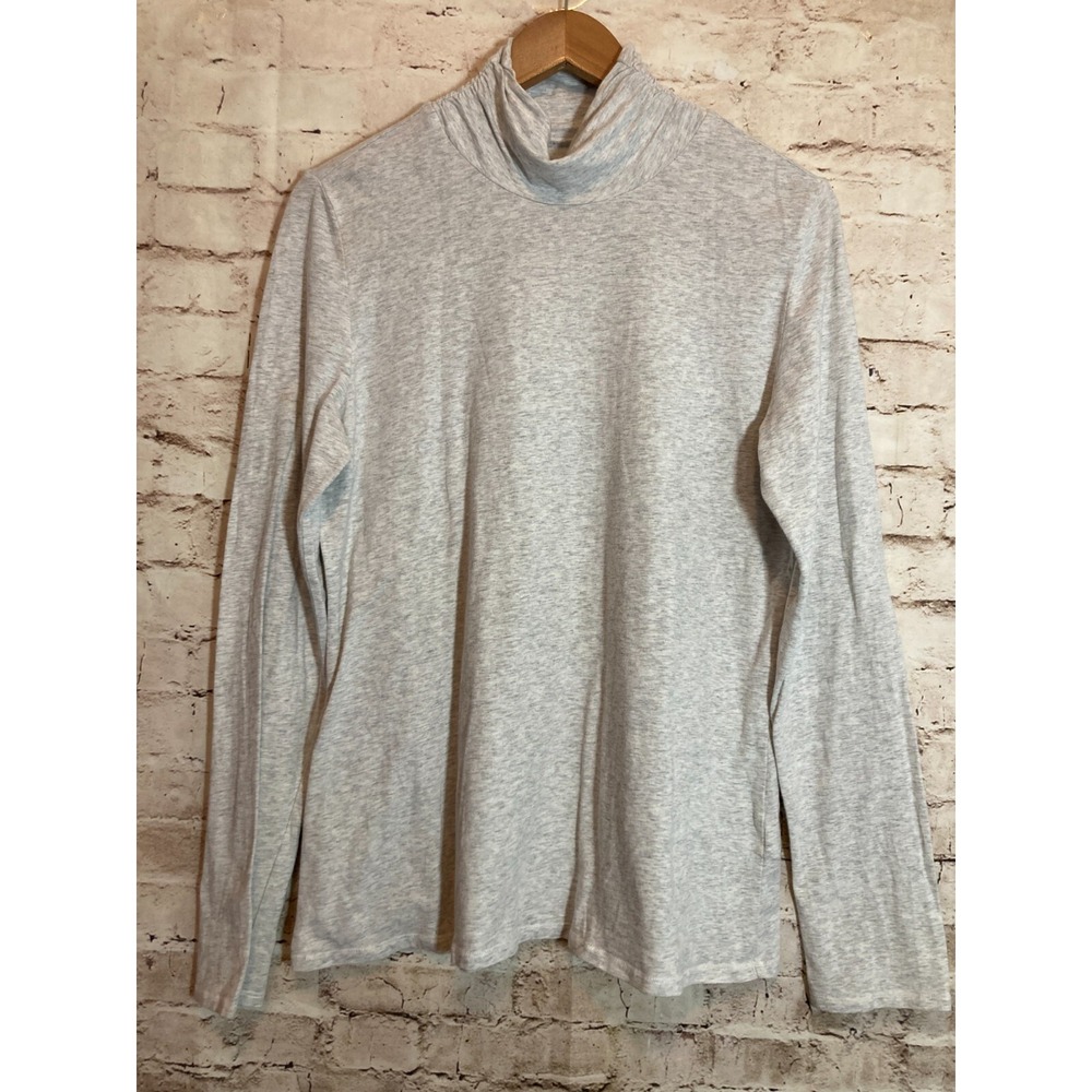 J. Jill Ruched Turtleneck Top Womens Large Light Gray Cotton Stretch Long Sleeve